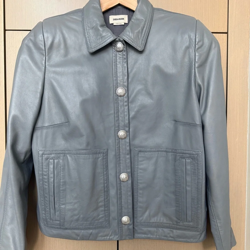 NEW! Zadig & Voltaire Leather Grey Jacket, M - Picture 11 of 14